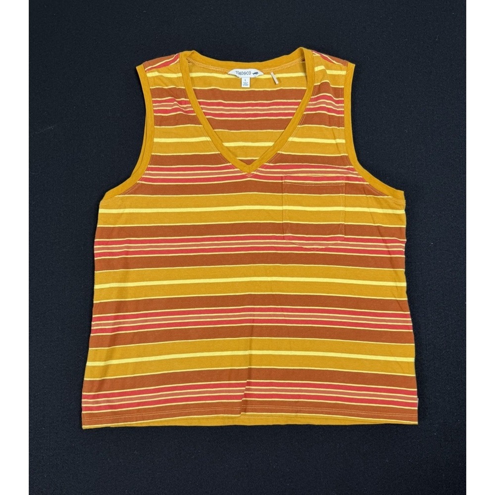 Toad & Co Grom V-Neck Tank Top Womens L Multicolor Striped Organic Cotton Hemp